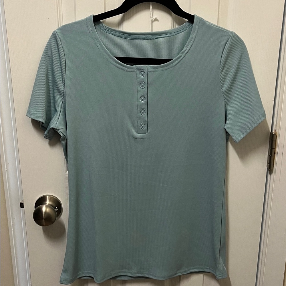 Light Blue Button-Up T-Shirt